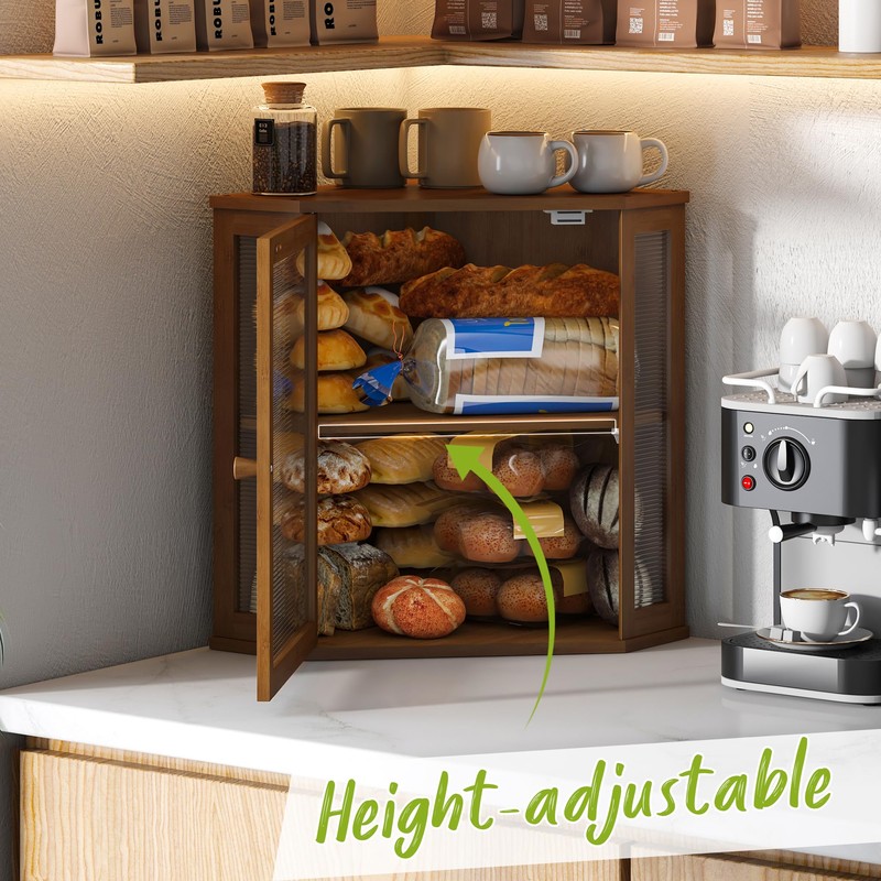 BMOSU Corner Bread Box for Kitchen Countertop Double Layer Bamboo