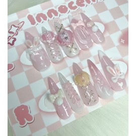 Pink Bunny Bunny Handmade Nail Tips - Long Long Square (Add parts and change design) / 핑크바니바니 수제네일팁 - 롱롱스퀘어(파츠 추가 및 디자인변경)