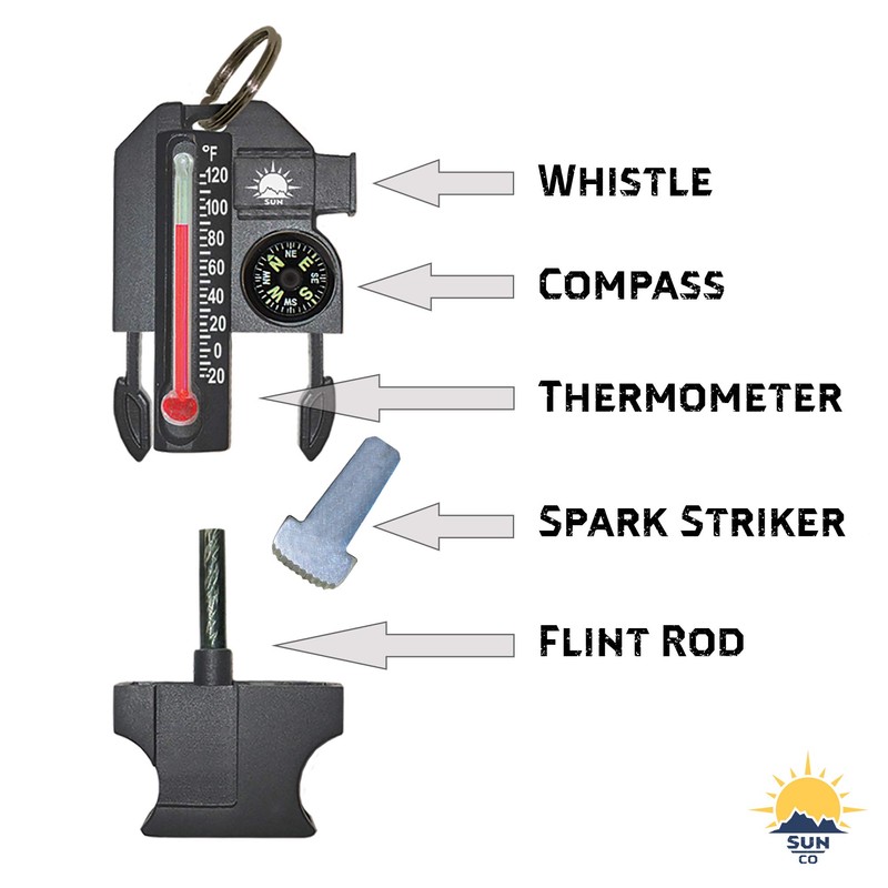 Sun Company Outsider - 4-in-1 Survival Multitool | Compass, Thermometer,