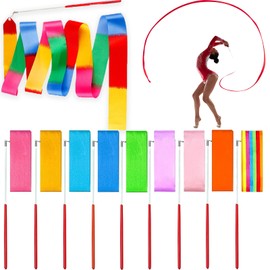 HaploS Gymnastics Band with Rod Children, Pack of 10 Gymnastics Bands with Rod, 2 m Dance Band, Gymnastics Band, Rhythmic Sports Gymnastics Band, for Artistic Dance Training, Gym, Circus, Carnival