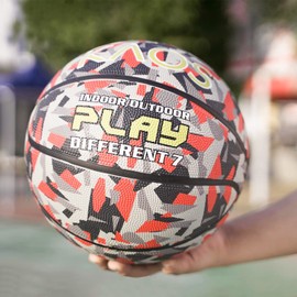 SQUAD Size 7 Rubber Basketball - Indoor & Outdoor Camouflage Design, Street Training for Adults, Includes Pump and Needle
