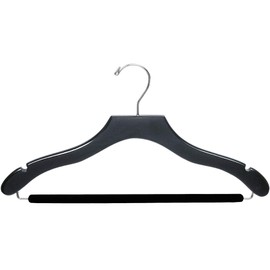 The Great American Hanger Company Wavy Black Wood Suit Hanger w/Velvet Non-Slip Bar, Box of 50 Space Saving 17 Inch Flat Wooden Hangers w/Chrome Swivel Hook & Notches for Shirt Dress or Pants