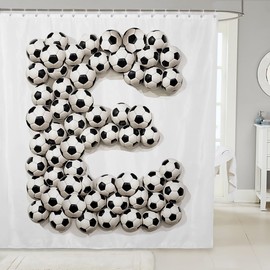 Feelyou Football Bath Curtain Soccer Ball Game Shower Curtain for Kids Boys Girls Teens Rugby Sports Bathroom Shower Curtain Set 72"x84" Gift for Football Lover Kids Bathroom Accessories