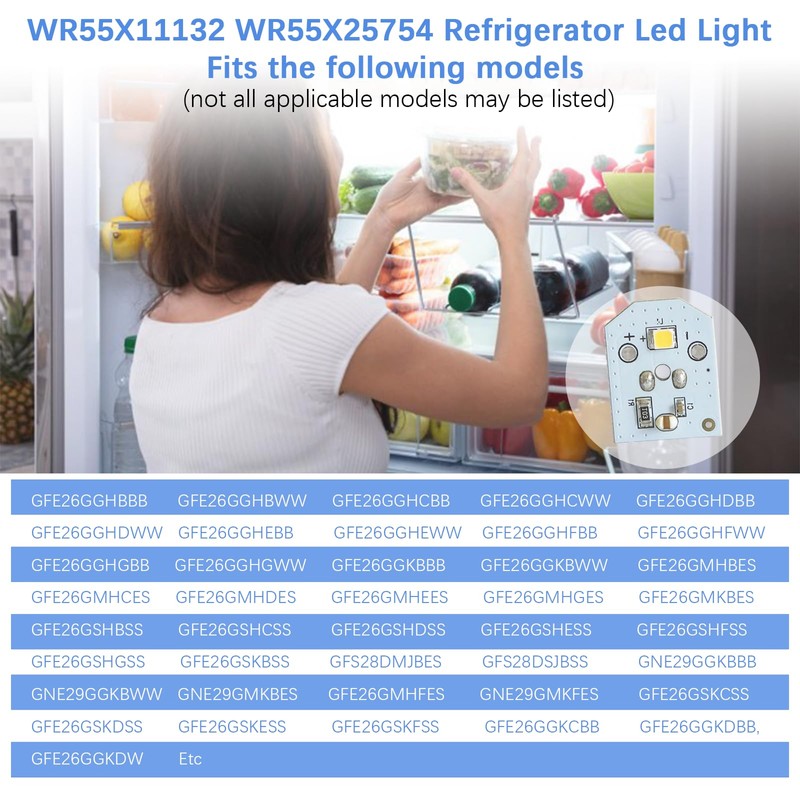 WR55X11132 WR55X25754 Refrigerator Led Light and Cover Assembly Compatible with