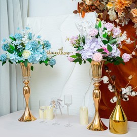22in Gold Vases for Centerpieces, 2Pcs Metal Tall Trumpet Vases Wedding Reception Centerpieces, Crystal Flower Vase for Table Wedding Party Event Home Decor