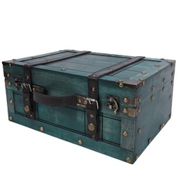 Kelawoly Vintage Storage Trunk, Retro Wooden Suitcase for Home Decor with PU Leather Handle, Decorative Straps and Vintage Hardware, Photography Prop, Jewelry Organizer, 13.6 X 9.4 X (Retro Green
