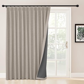StangH Extra Wide Pinch Pleated 100% Blackout Curtains, Beige Linen Textured Bedroom Drapes with Hooks Neutral Farmhouse Thermal Insulated Panels for Sliding Door, W72 x L84, 1 Panel