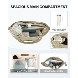 Tote Bag for Women, Puffer Work Tote Bag with 15.6 Inch Compartment and Cup Holder, Shoulder Bag Handbag with Zipper for Travel Teacher Nurse, Camel