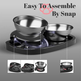 NAHANGPET Elevated Food and Water Cat Bowls for Cats and Small Dogs, 4 Different Adjustable Positions, Ant-Proof, Non-Spill, Anti Vomiting, Whisker Friendly Raised Cat Bowls for Indoor and Outdoor