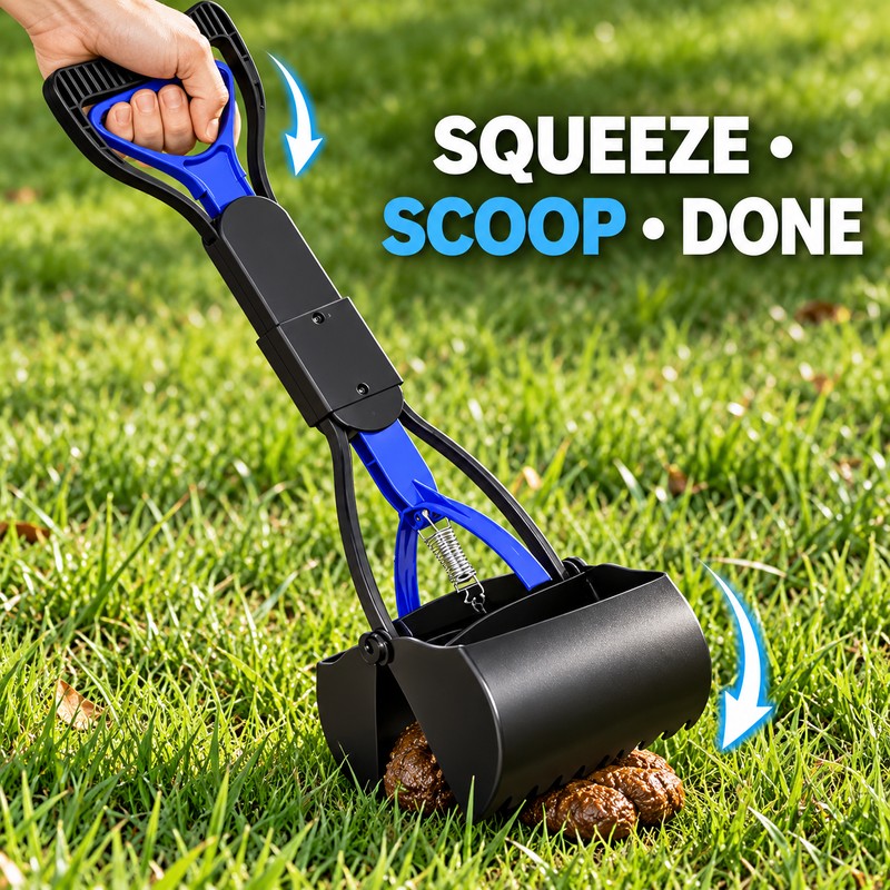 23.6-Inch Folding Dog Pooper Scooper with Long Handle, Spring-Loaded Claw