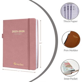 2025-2026 Daily Planner, One Page Per Day, Academic Calendar (July 2025 - June 2026), Appointment Book with Time Slots and Monthly Tabs, 5.7" x 8.25", Pocket, Leather Cove (Pink)