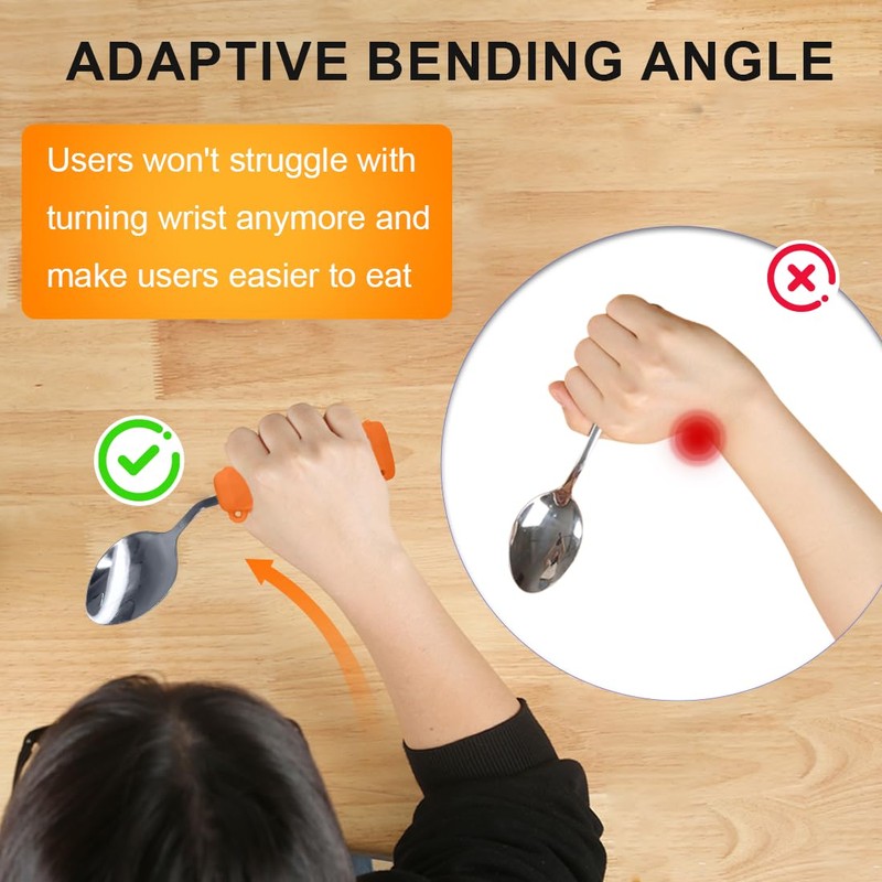 Ehucon Adaptive Utensils,Curved Angled Spoon and Fork Set,for Tremors Parkinsons