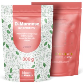 D-Mannose Powder with Cranberry - 300 g High Dose & Soluble in Water - 120 Days Supply, Vegan, Produced in Germany, Laboratory Tested - Packaging May Vary