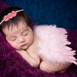 Newborn Photo Props, Angel Feather Wings Flower Headband Set, Qyeaber Black Infant Angel Wings Hairband Photography Props Costume, Baby Photo Shoot Accessories (Pink)