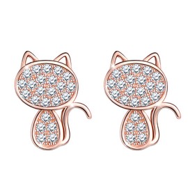 Unendlich U Girls' Women's 925 Sterling Silver Cubic Zirconia Fashion Stud Earrings Cute Cat Earrings Earrings Rose Gold, Sterling Silver, Cubic Zirconia