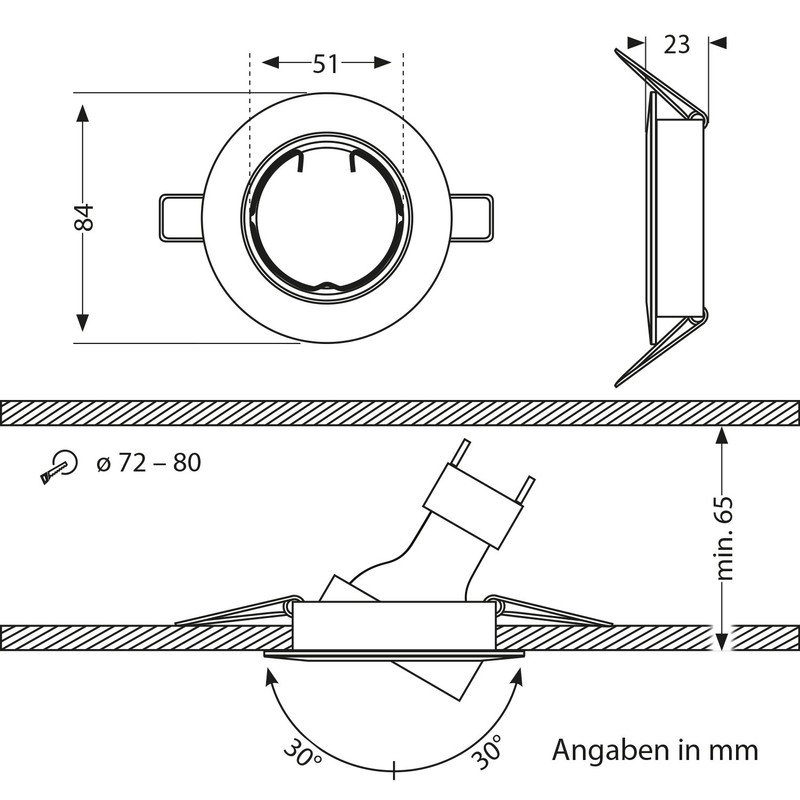 ledscom.de Circ Ceiling Mounting Frame Aluminium Pivoting Chrome (LED/Halogen/MR16/50 mm)