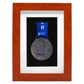 6x8'' Medal Display Frame, Single Medal Display Case, Wooden Medals Shadow Box Frame for Marathon Gymnastics Soccer Race Sports Awards - Teak