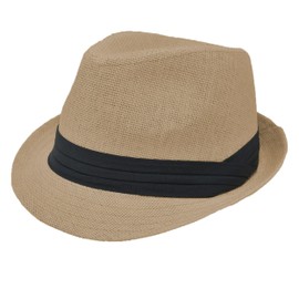 for Men Women Summer Fedora Panama Hat Trilby Cuban Straw Sun Hats Short Brim with Black Band (US, Alpha, Small, Medium, Beige)