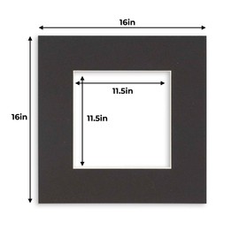 12x12 Precut Mat Board for 16x16 Frame - Acid-Free Black 12x12 Photo Matte Made to Fit a 16x16 Picture Frame, Premium Matboard for Family Photos, Show Kits, Art, Picture Framing, Pack of 1 Mat