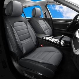 Car Seat Covers Full Set, Universal Leather Seat Covers for Cars, Breathable & Waterproof Automotive Seat Cover for Most Sedans, SUVs, Trucks, Full Coverage Seat Protector, Black Gray