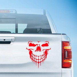 HungMieh Skull Stickers and Decals for Car Windows Doors and Trucks, 3D Skull Decals and Signs for Car Styling, Laser Skull Bumper Stickers for Car Decor, Reflective Red, 6.97"