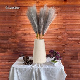 Artificial Faux Pampas Grass 8 Pcs Fake Artificial Adjustable Pampas Grass Variable Length Tall Fluffy Stems Table Vase Filler Centerpiece for Living Room Kitchen Decor Boho Decor Wedding-Light Grey