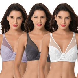 Curve Muse Women's Plus Size Minimizer Underwire Unlined Full Coverage Bra-3PK-Lavender,Gray,Cream-48DD