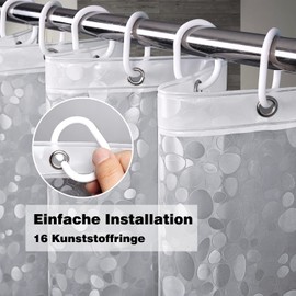 Extra Wide Transparent Shower Curtain 240 x 200 cm with 3 Stronger Magnets Bottom, Waterproof and Anti-Mould, 3D Pebbles Pattern EVA Bath Curtain with 16 Rings