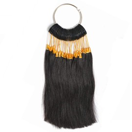 RemeeHi Hair Pattern for Testing Color Hair Color Sample Rings with Gold Buckles Real Human Hair for Salon Hair 30 Strands/Set Natural Black 3°