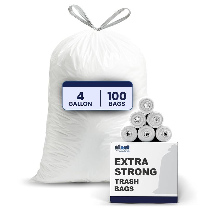 Plasticplace 4 Gallon Trash Bags │ 0.7 Mil │ Drawstring