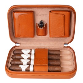 CIGARISM Cigar Travel Case Humidor Bag, Italian Oil Wax Leather Spanish Cedar Accessory Pouches, Holds 4 to 5 Cigars (Brown)