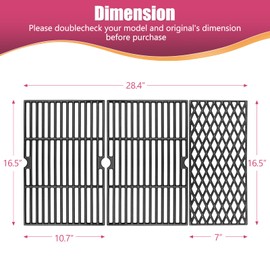Cast Iron Grill Grates for Dyna glo DGH474CRP DGH483CRP DGF493BNP DGF493PNP-D DGB495SDP DGB495SDP-D DGB493SPB DGB463CNP DGB494SPB 70-01-911 70-02-656, Cooking Grate Replacement Part, 3 pieces