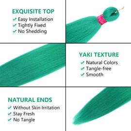 Dark Green Braiding Hair Pre Stretched 2 Packs Kanekalon Box Braids Hair Extensions 26 Inches Synthetic Pre Stretched Braiding Hair