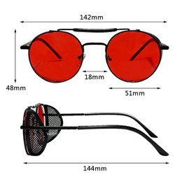 Liujiami Unisex SteamPunk Sunglasses Classic Retro Style Metal Round Goggle Women Men UV400 Glasses (Red)