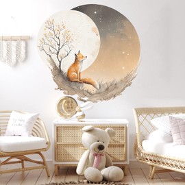 WANDKIND Fox Moon Wall Sticker Round Children's Room V411 Hand Drawn Sticker Nursery Wall Sticker Baby Room Moon (120 x 120 cm)