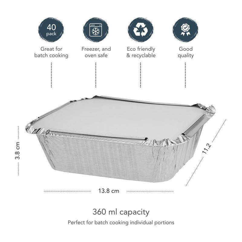 Q-Sharp Pack 0f 40 Medium Aluminium Foil Batch Cooking Containers