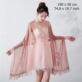 SamHeng Women's Tulle Scarves and Wraps for Evening Dresses, Elegant Embroidered Flower Rhinestone Stole Wrap, Wedding Shawl Tassels Pashmina Wrap for Bridesmaids Proms Party Costume, Dark pink