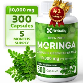 Moringa Capsules| 150 Capsules| Moringa Oleifera| 10,000mg| 100% Pure & Natural| Non-GMO and Gluten Free Supplement | Complete Green Superfood | Moringa Leaf Extract Powder - Color: 300 Count (Pack of 1)
