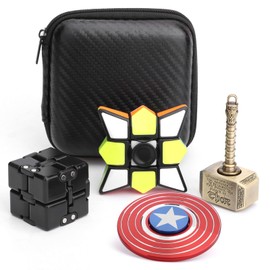 Fidget Spinner Bulk Spielzeug Set, unendliche Würfelblöcke, Cooler Hammer Finger Spinner, Fidget Bohnenketten Geschenkpaket, Superhelden Fidget Spinner, Geschenke für Kinder und Erwachsene (4 Stück)