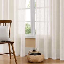 Joydeco Semi Sheer Curtains for Living Room, Linen Curtains 96 Inch Length 2 Panels Set for Bedroom ，White Curtains 96 Inches Long Rod Pockets Back Tab (96" L x 70" W)
