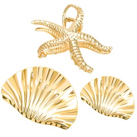 SUBANG 3 Pieces Seashell Hair Claw Clips for Women Starfish Claw Clip Gold Metal Large Clips Fashion Hair Accessories for Most Hairstyles