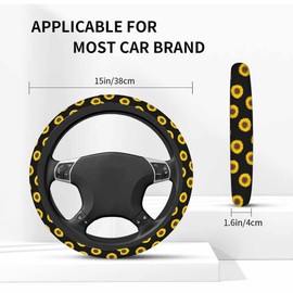 NOMEDOGYIm Sunflower Car Steering Wheel Cover Blooming Yellow Flowers on Black Background Steering Wheel Cover Car Decor Suitable for Most Vehicles Including Trucks and SUV
