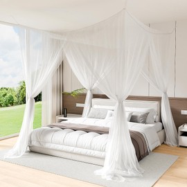Panarciss 4 Corner Mosquito Net for Bed, White Canopy Bed Curtains for Full Queen King Size Bed, Elegant Bed Canopy for Patio Indoor Outdoor, Screen Netting Canopy Curtains 87X79X98