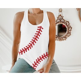 Baseball Tanks Top Women Love Baseball Graphic Shirts Baseball Sleeveless Tops Casual Workout Vest Shirt White