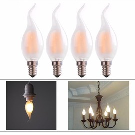 E12 C35T 4W LED Bulb Frosted Milky White Glass 2700K Warm White Light Retro Candle Light LED Candelabra Bulb Dimmable 40W Equivalent Candle Bulb for Home Lighting Living Room Dining Room, 4 Pack