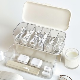 2 PCS Stackable Cable Organizer Storage Box, Desktop Cord Management Box for Chargers, Jewelry, Hair Ties, Cables, and Small Accessories