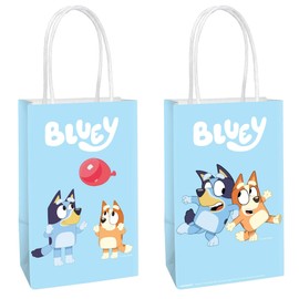 Amscan Multicolor Bluey Printed Party Favor Bags - 8.25" x 5.25" x 3", Pack of 8 Blue Kraft Treat Bags - Perfect Paper Bags for Kids Birthday, Baby Shower, Themed Party & More