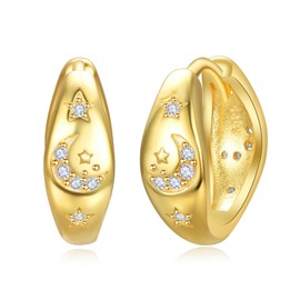 14K Gold Plated Earrings for Women S925 Sterling Silver Post Lightweight Drop/Dangle Huggie Dainty Earrings for Women, Silver, Cubic Zirconia