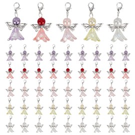 HOBBIESAY 5 Colors 50Pcs Acrylic Angel Charms 38mm Angel Wing Pendants Colorful Fairy Dangle Pendants with Lobster Claw Clasps for DIY Bracelets Earring Necklace Jewelry Making