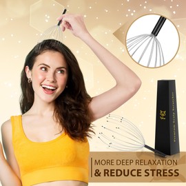 TIPKON Head Massager 20 Fingers Scalp Massager Head Scratcher, Back Massager Back Scratcher, Stocking Stuffers for Head Massage and Back Massage (Black)